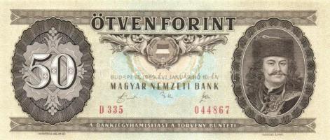 1989. 50Ft (4x) egymás utáni sorszámmal és nyomdai papírránccal T:I