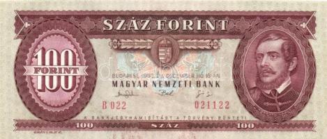 1993. 100Ft (5x) egymás utáni sorszámmal és nyomdai festékfoltokkal T:I