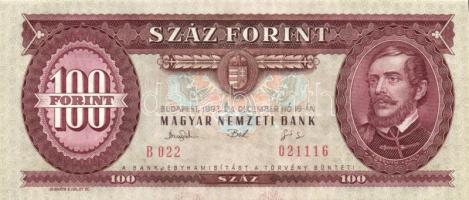 1993. 100Ft (6x) egymás utáni sorszámmal és nyomdai festékfoltokkal T:I