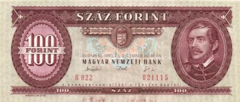 1993. 100Ft (6x) egymás utáni sorszámmal és nyomdai festékfoltokkal T:I