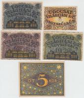 Nagyszőllős 1919. "Ugocsai Világítási Rt." értékjegy 50f, 1K, 2K, 3K, 5K (5db) borítékban ...