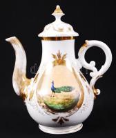 Pávás kiöntő és cukortartó, kézzel festett, gazdagon díszített mintákkal, jelzés nélkül, hibátlan, k...