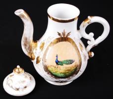 Pávás kiöntő és cukortartó, kézzel festett, gazdagon díszített mintákkal, jelzés nélkül, hibátlan, k...