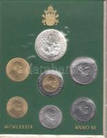 Vatikán 1989. 10L-1000L Ag, 7klf darab forgalmi pénzek szettben T:1 Vatican 1989. 10 Lire - 1000 Lire Ag, 7 different coin set of Spain C:UNC