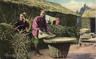 Cleaning rice, China; folklore