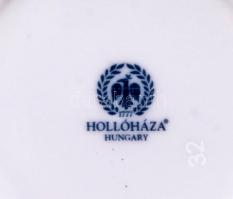Hollóházi Erika teás készlet, jelzett, matricás, rózsán apró lepattanás / Hollohaza porcelain tea se...