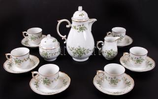 Hollóházi Erika  mokkás készlet, jelzett, matricás, rózsán apró lepattanás / Hollohaza porcelain coffee set