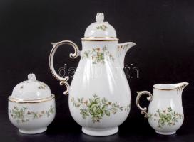 Hollóházi Erika  mokkás készlet, jelzett, matricás, rózsán apró lepattanás / Hollohaza porcelain cof...