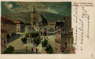 Pécs Széchenyi tér, litho s: H. Deininger (levágott / cut)