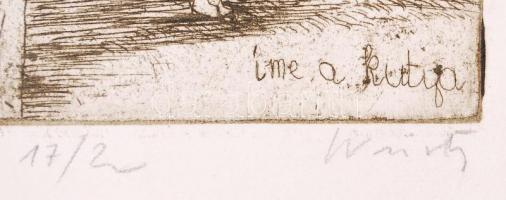 Würtz Ádám (1927-1994): Íme a kutya. Rézkarc, papír, jelzett, paszpartuban 27×8 cm