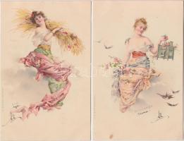 A négy évszak - litho művészlap sorozat / The four seasons, 4 litho postcards