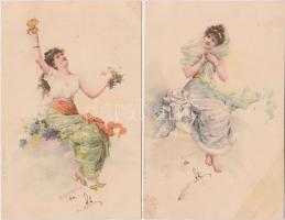 A négy évszak - litho művészlap sorozat / The four seasons, 4 litho postcards