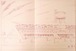 1931 Az 1933-ban megnyitott kerepesi úti ügető (BÜE) a tribünöket pálya felőli perspektívából mutató...