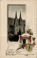 Marburg (Marburg an der Lahn) Elisabeth church, crest, Emb. litho (fa)