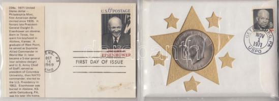 Amerikai Egyesült Államok 1971. 1$ "Eisenhower" bélyeges borítékon alkalmi bélyegzővel tanúsítvánnyal T:Unc USA 1971. 1 Dollar "Eisenhower" coin letter with stamp and certificate C:UNC