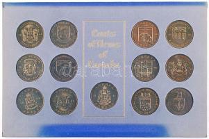 ~1973. "Kanada címerei / Kanada virág emblémái" fém emlékérem sorozat (13x) díszkiadásban T:2 ~1973. "Coats of Arms of Canada / Floral Emblems of Canada" metal commemorative coin set (13x) in original souvenir packing C:XF