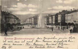 1898 Besztercebánya, fountain, the shops of Árpád Holesch and József Kohn