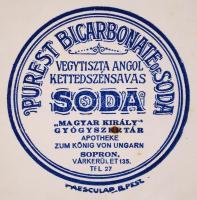 cca 1920 "Magyar Király" Gyógyszertár Sopron. Vegytiszta angol kettedszénsavas Soda - Pure...