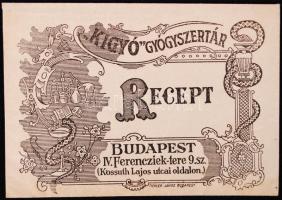 cca 1910 Bp. V. "Kigyó" Gyógyszertár, díszes receptes zacskó