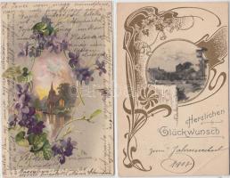 13 db régi, litho, virág motívumos képeslap, benne néhány dombornyomott lap / 13 litho flower motive cards, between them some embossed cards