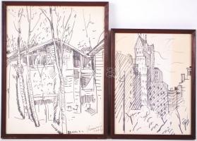 Bártfai Hűvös László (1883-1972):7 darab filc rajza, néhány viseltes állapotban, üvegezett keretekbe...