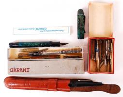 Töltőtollakat, sok tollhegyet tartalmazó háború előtti írószer tétel