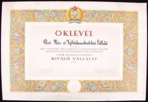 1955 Oklevél - Pécsi Hús-és Tejkiskereskedelmi Vállalat dolgozóinak kiállítva