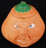 Halloween fejes tároló, kézzel festett kemény cserép, hibátlan, 26×22 cm, m:21 cm