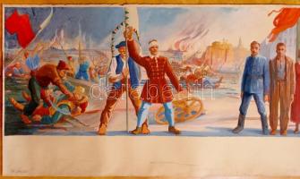 Ék Sándor (1902-1975): A magyar történelem. Freskó terv. Akvarell, papír, jelzett, összetekerve, /
É...