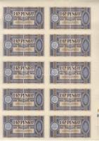 1938. 1P függőleges összefüggő 10-es bal felső ívszéli tömb, mindkét oldalon illesztőkereszttel és s...