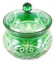 Ólomkristály fedeles tároló, többrétegű, csiszolt, metszett, hibátlan, m:27 cm, d:27 cm!!!