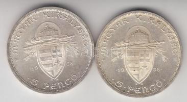1938. 5P Ag "Szent István" (2x) T:2,2-
