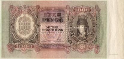 1943. "Szálasi" 1000P jobb ívszéles, célkeresztes, alapnyomat elcsúszva T:I R!