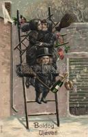 New Year, chimney sweepers, Emb. litho