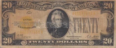 Amerikai Egyesült Államok 1928. 20$ "Andrew Jackson" T:III,III- USA 1928. 20 Dollars "Gold Certificate" "Andrew Jackson" C:F,VG