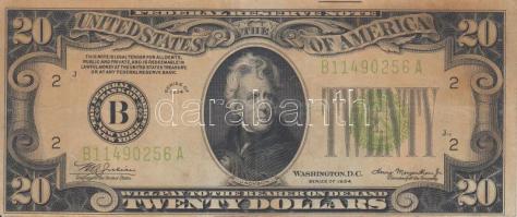 Amerikai Egyesült Államok 1934. 20$ "Andrew Jackson" T:III USA 1934. 20 Dollars "Gold Certificate" "Andrew Jackson" C:F