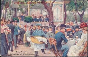 Vienna, Prater - 2 db régi, művészi, bécsi képeslap pinx. K. Feiertag