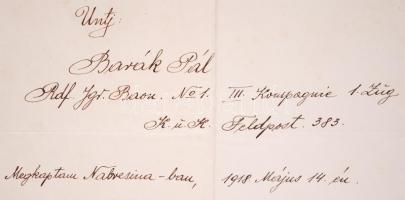 1918 Conrad tábornok dícsérete hadiparancsban a k.u.k. 11. armeekommando. I.sz. kerékpárosszakasznak...