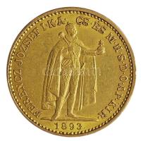 1893. 20K Au "Ferenc József" kis király veret (6.77g/0.900) T:2 apró ph. Hungary 1893. 20 Korona Au "Franz Joseph" small king (6.77g/0.900) C:XF