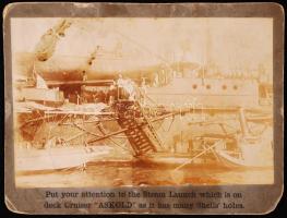 1905 Az Askold orosz cirkáló a Shanghai kikötőben a harcok után sérülten fotó / 1905 Russian cruiser Askold in the Shanghai port with damage of the Russian-Japanese war 11x17 cm