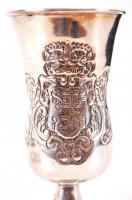 Kiddus ezüst (Ag. 925) pohár alátéttel, jelzett,  gazdagon díszített, héber felirattal, m:12,5 cm, d...
