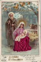 1899 Christmas, holy family, Emb. litho, silk card (EK)