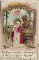 1899 Christmas, holy family, Emb. litho, silk card (EK)