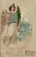 Easter, angel, Emb. litho, silk card (fa)