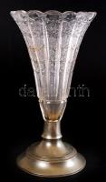 Ólomkristály fém talpas váza, hibátlan, m:27 cm