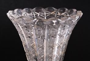 Ólomkristály fém talpas váza, hibátlan, m:27 cm