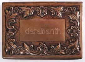 Ezüstözött alpakka kártyadoboz, fa betéttel, jó állapotban, 14×10 cm, m:5 cm