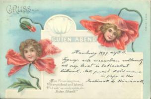 1899 'Guten Abend', floral litho