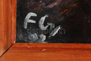 Fogarsi jelzéssel: Mit ír az unoka? Olaj, vászon, keretben, 41×54 cm