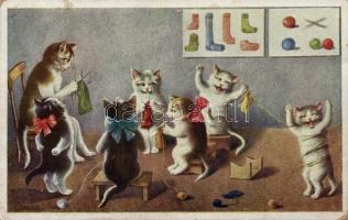 Knitting cats, s: C. Ohler (small tear)